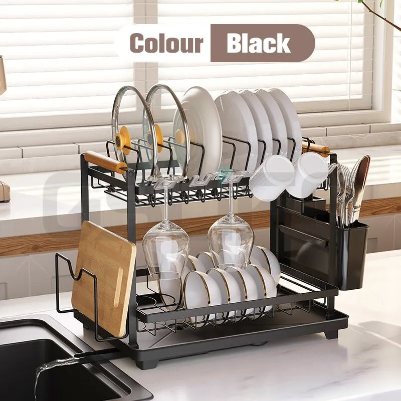 2 Layers Dish Drying Rack Carbon Steel Dish Drainer with Cup Holder
