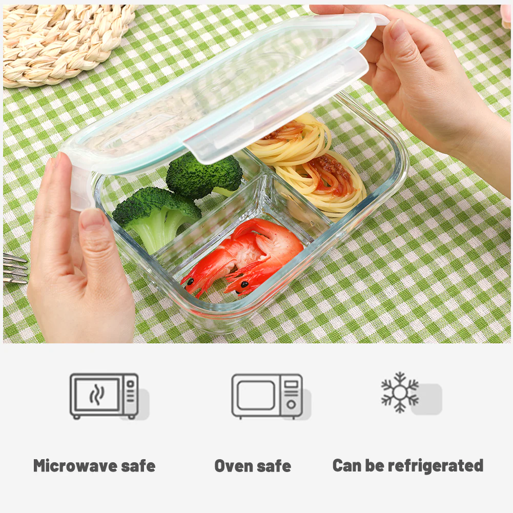 1040ML ,3 Compartment Glass Meal Prep Containers