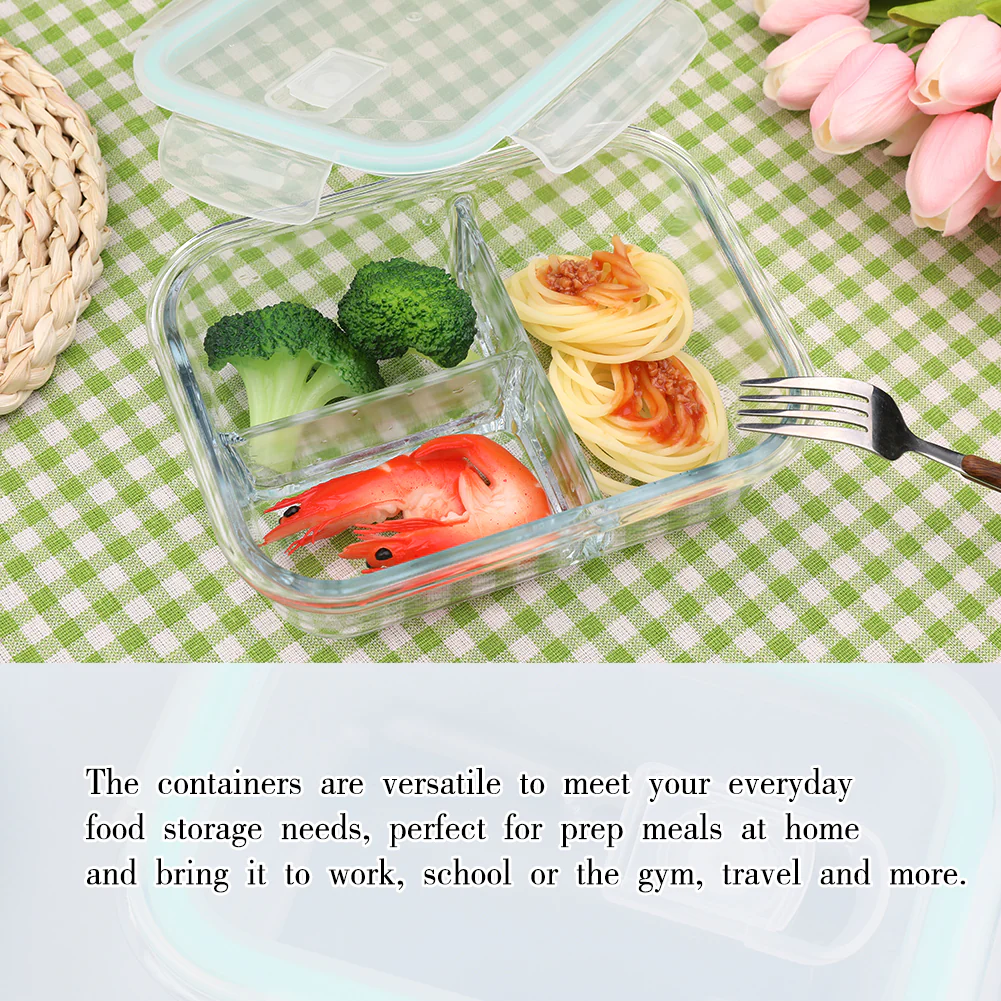 1040ML ,3 Compartment Glass Meal Prep Containers