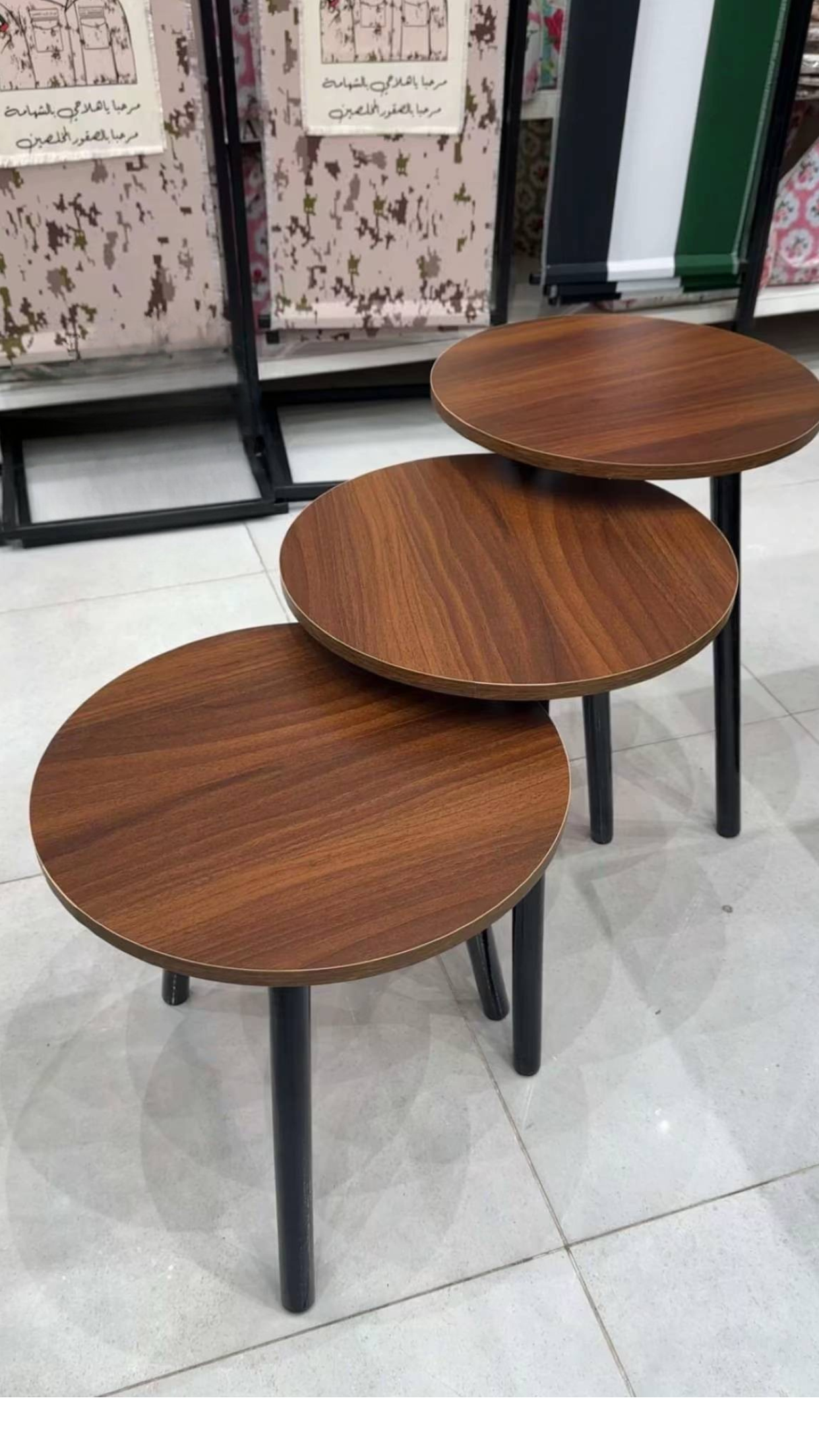 Modern Nesting Side Tables Set of 3, White Marble Effect  Black Brown Color