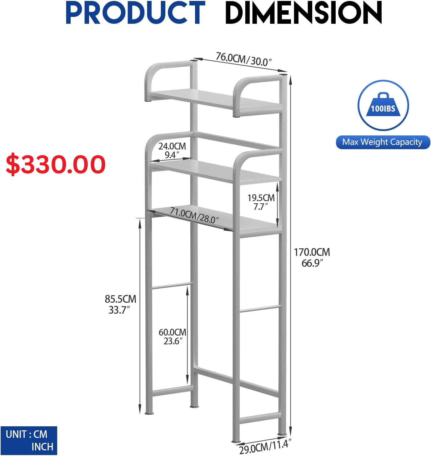 Masika Metal Freestanding Over-the-Toilet Storage, Bathroom Rack Behind The Toilet Storage Organizer