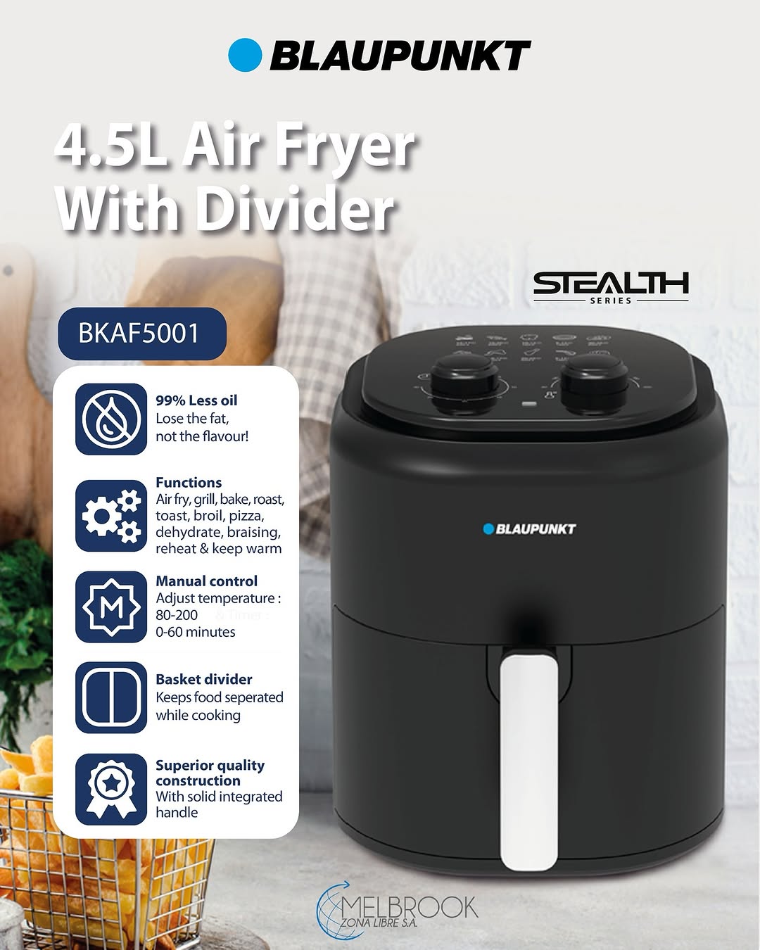 Blaupunkt 4.5L 11 in 1 Air Fryer W/Divider