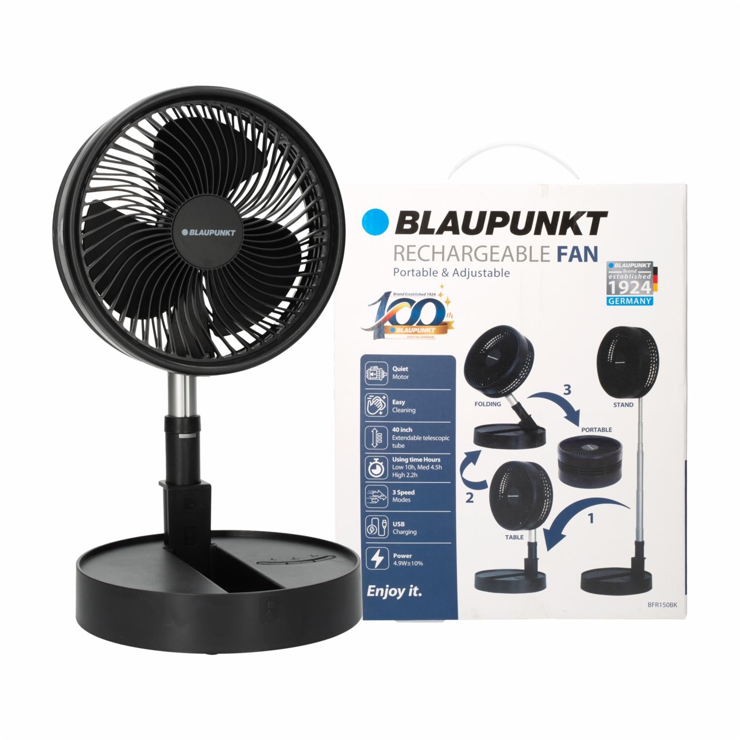 Blaupunkt 40'' Foldaway Fan 3 Speed USB Operated Black