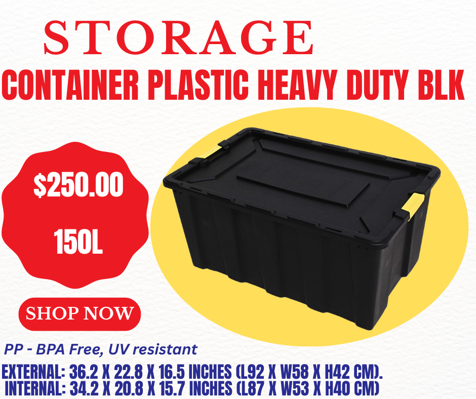Storage Plastic Container Heavy Duty Black 150L