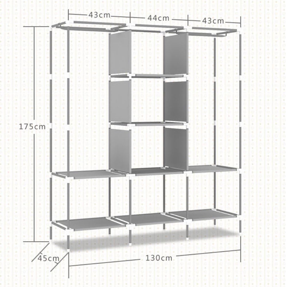 Portable Wardrobe Closet, 47 Inch Clothes Storage Organizer Shelves Rack, Non-Woven Fabric Cover Standing Closet with 2 Hanging Rods