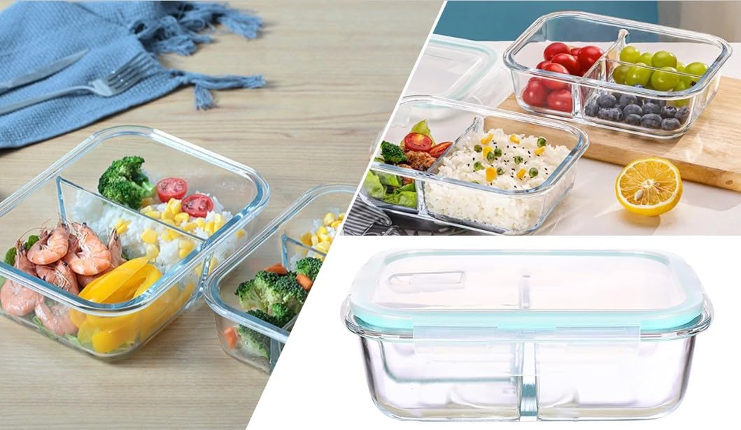 Large 3 Compartment Glass Meal Prep Container -1520ml Size