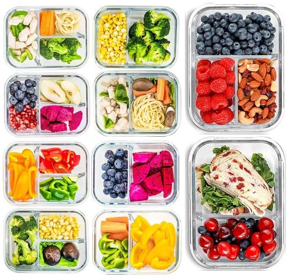 Large 3 Compartment Glass Meal Prep Container -1520ml Size