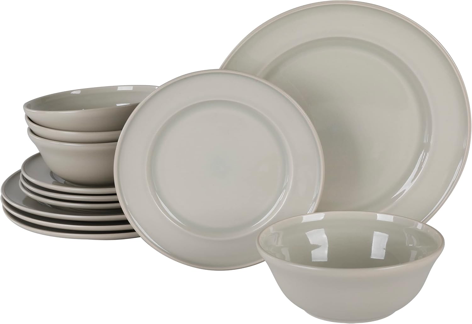 Martha Stewart Portillo 12 Piece Round Stoneware Dinnerware Set in Sharkey Grey Service for 4