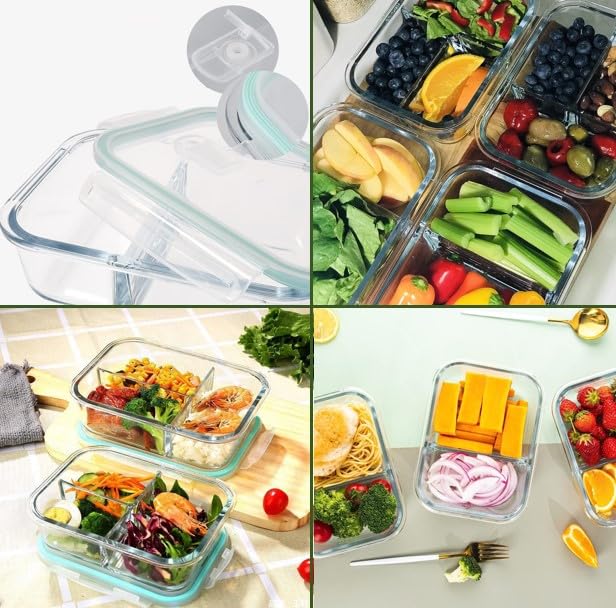 Large 3 Compartment Glass Meal Prep Container -1520ml Size