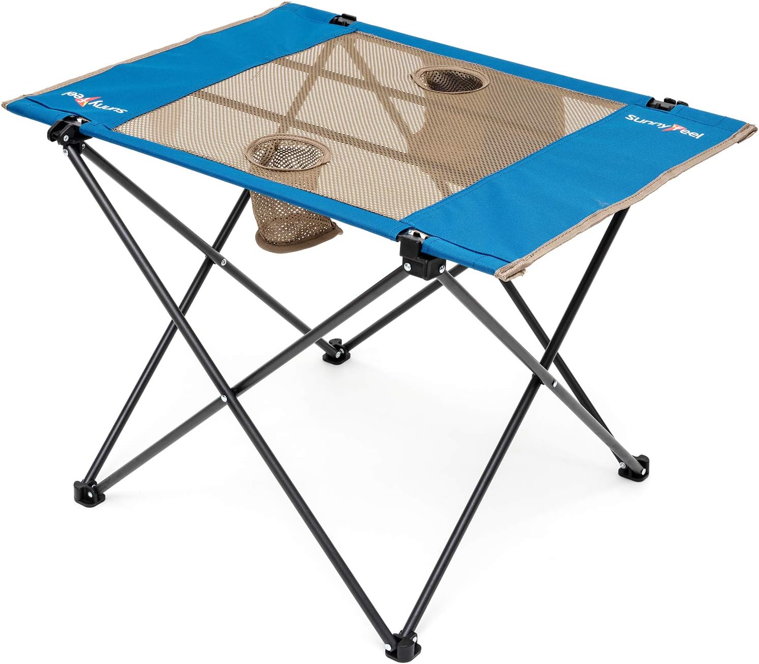 Sunnyfeel Folding Camping Table, Small Portable Picnic Table, Compact Sturdy Lightweight Fabric Top for Outdoor Dining Hiking Fishing (Blue)