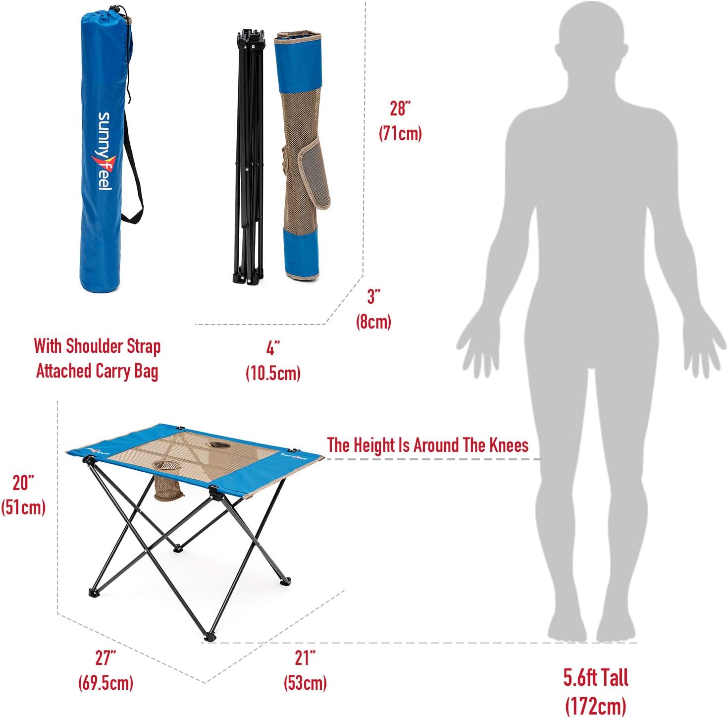Sunnyfeel Folding Camping Table, Small Portable Picnic Table, Compact Sturdy Lightweight Fabric Top for Outdoor Dining Hiking Fishing (Blue)