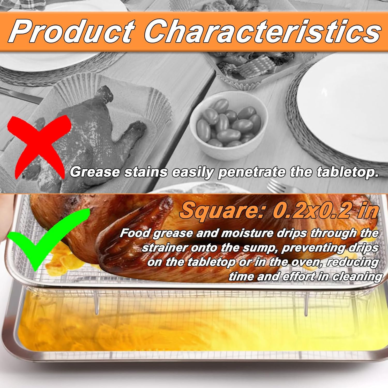 Large Air Fryer Basket for Oven Air Fryer Basket and Tray Stainless Steel for Cooking Baking and Broiling !