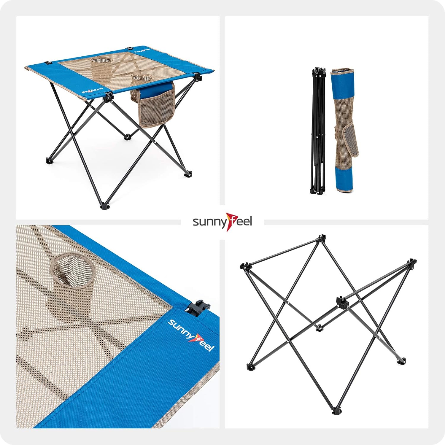 Sunnyfeel Folding Camping Table, Small Portable Picnic Table, Compact Sturdy Lightweight Fabric Top for Outdoor Dining Hiking Fishing (Blue)