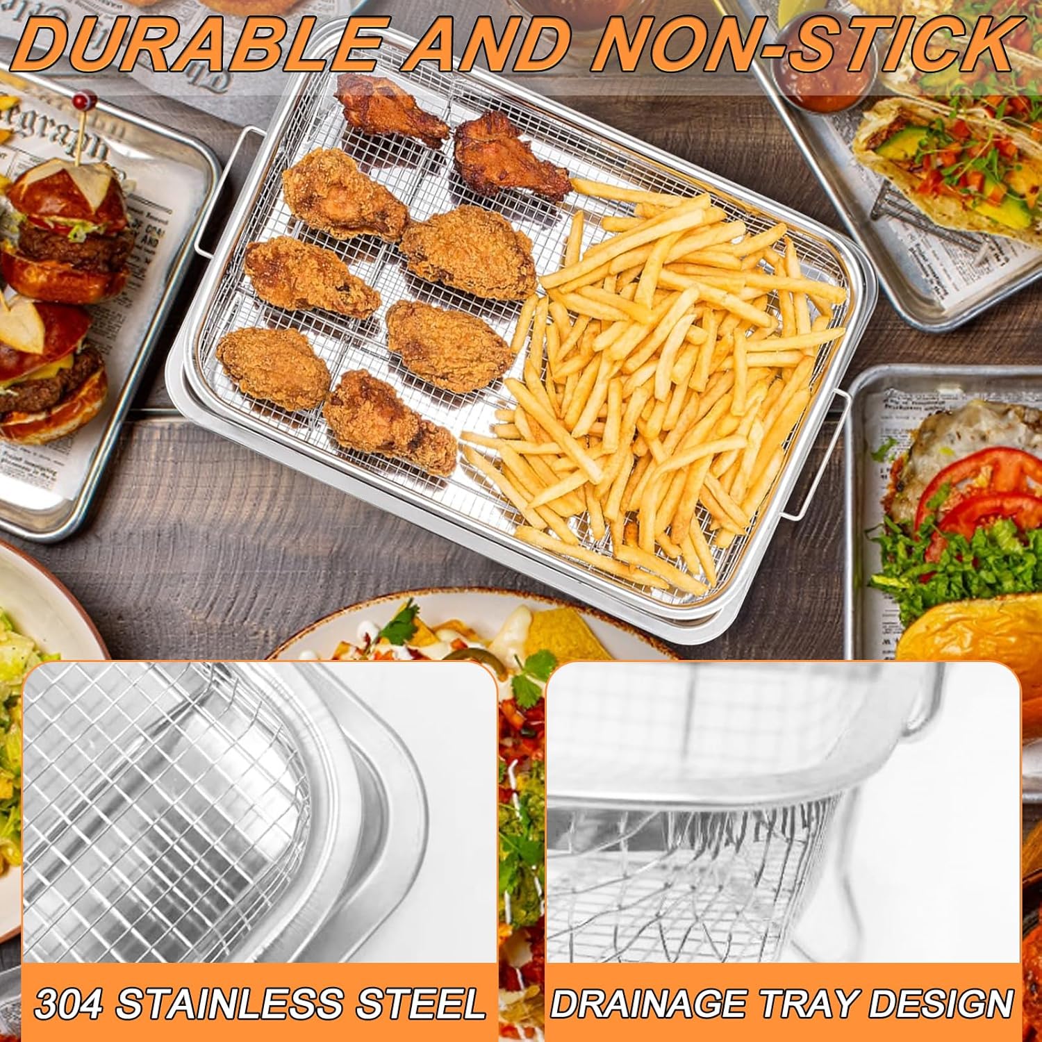 Large Air Fryer Basket for Oven Air Fryer Basket and Tray Stainless Steel for Cooking Baking and Broiling !