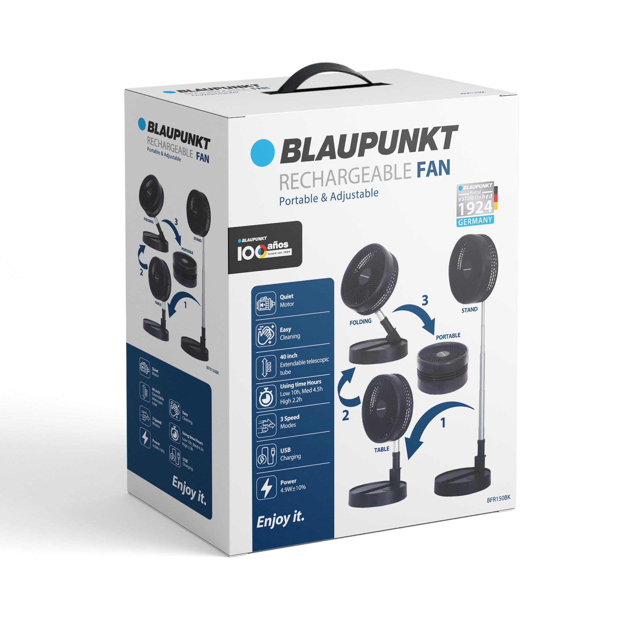 Blaupunkt 40'' Foldaway Fan 3 Speed USB Operated Black