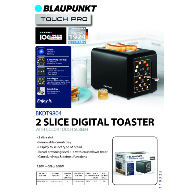 Blaupunkt 2 Slice Digital Toaster With Color Touch Screen ~60Hz 800W