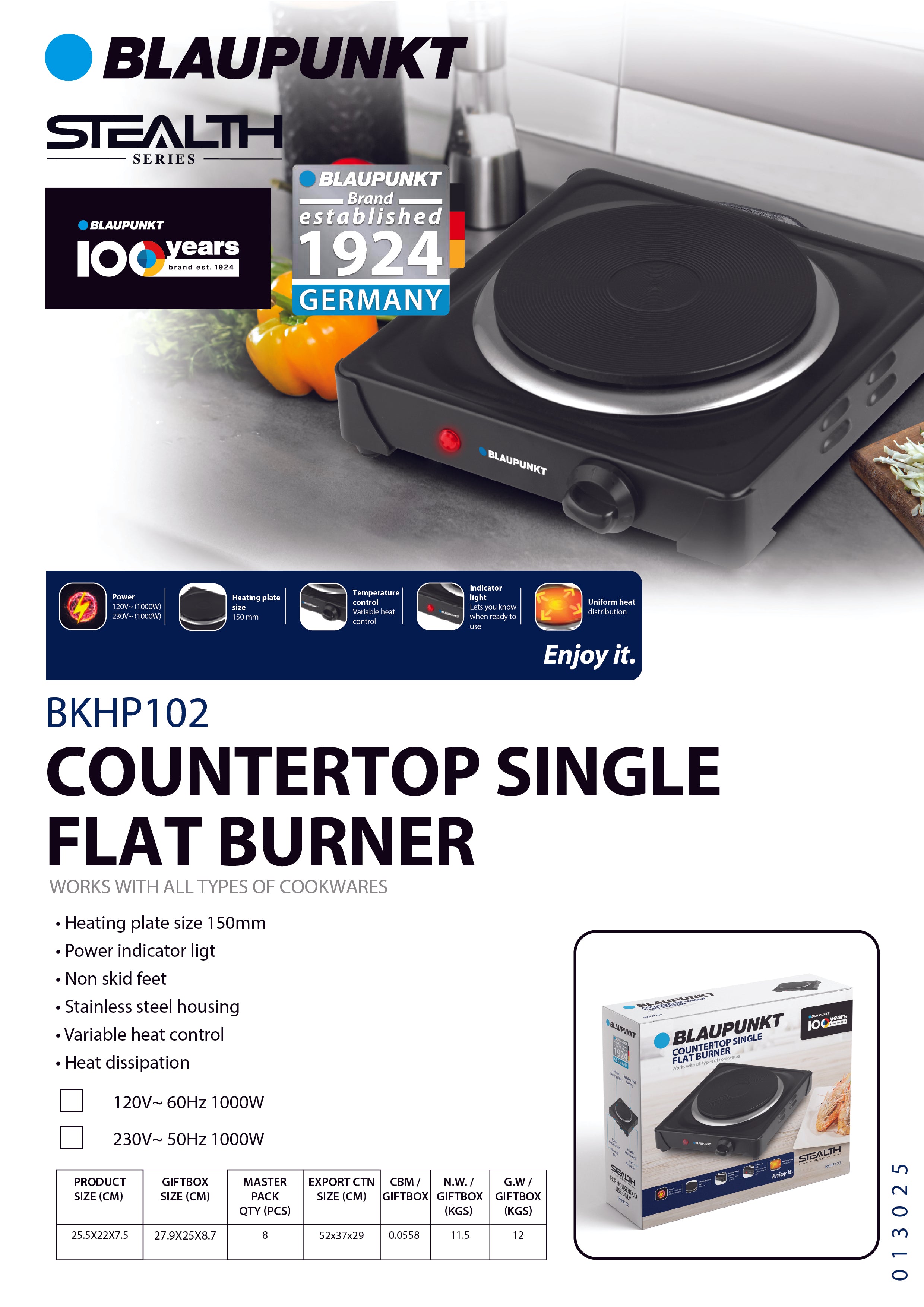 Blaupunkt Countertop Single Hot Plate BKHP102 Electric
