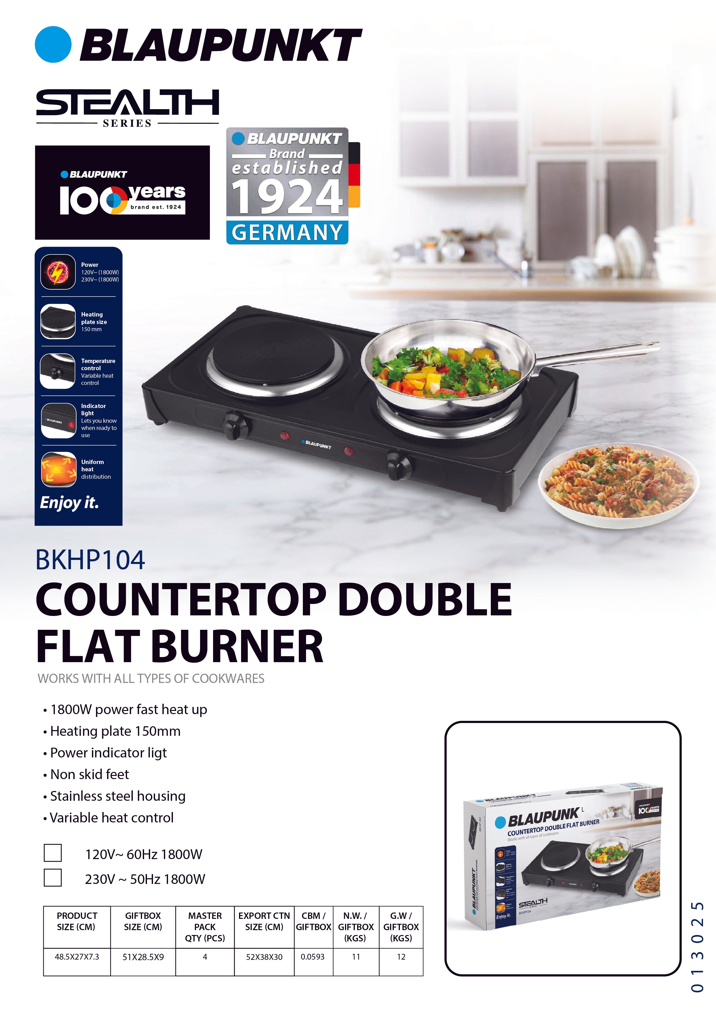 Blaupunkt Countertop Double Hot Plate BKHP104 Electric