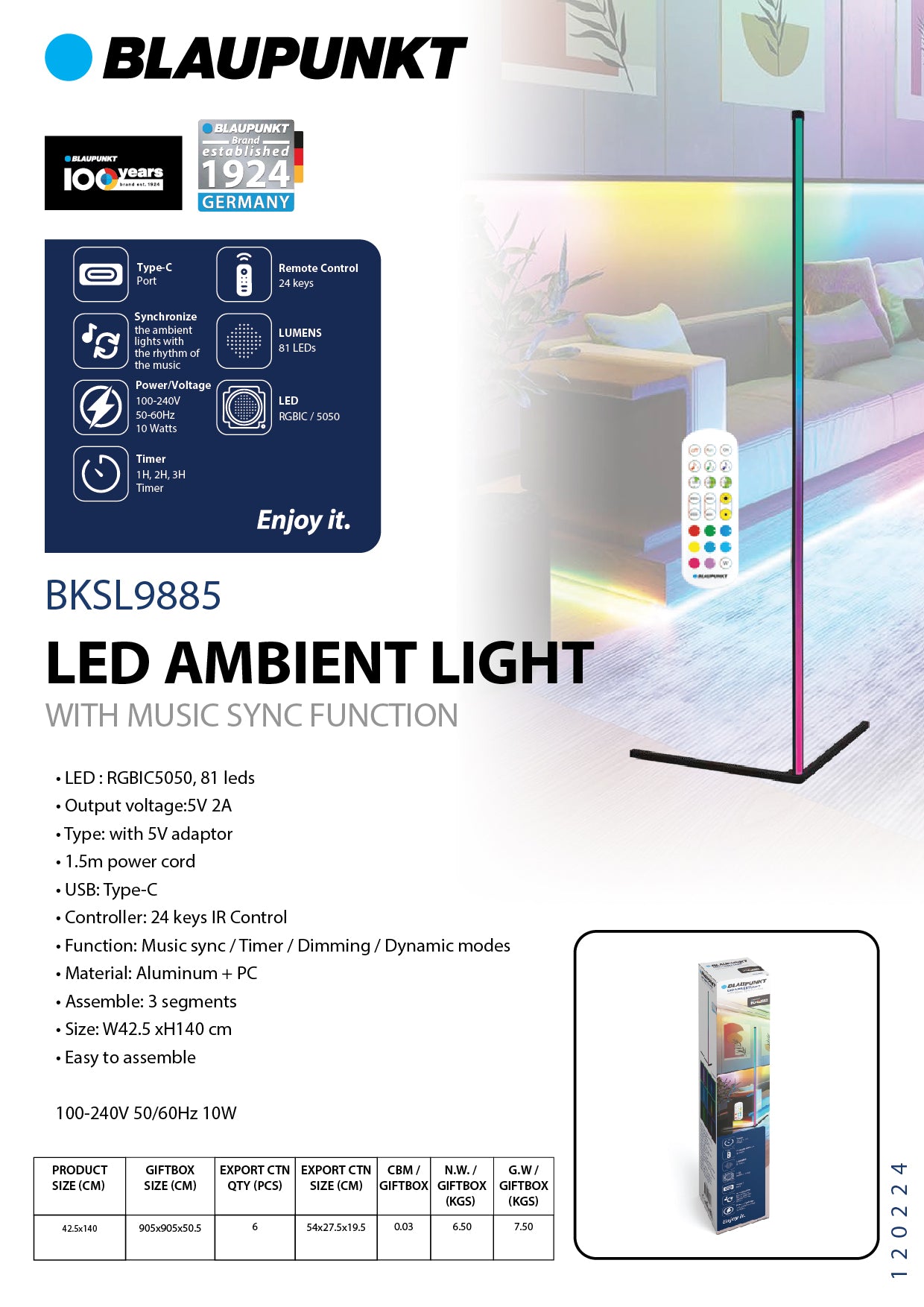 Blaupunkt Led Ambient Light W/Music Sync Function
