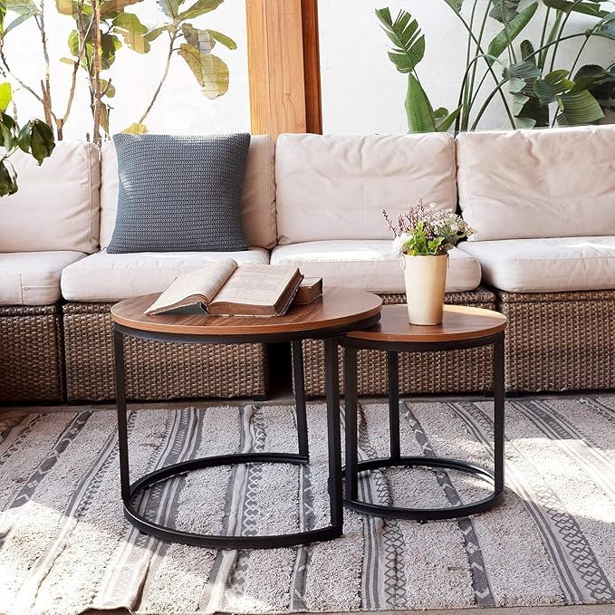 Get the Round Nesting Coffee Table Side Table Set of 2 End Tables for Living Room Bedroom Balcony