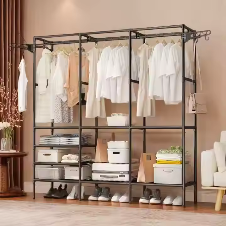 3 Row Metal Multifunctional Clothes & Hat Integrated Rack 160CM Length
