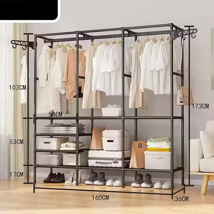 3 Row Metal Multifunctional Clothes & Hat Integrated Rack 160CM Length