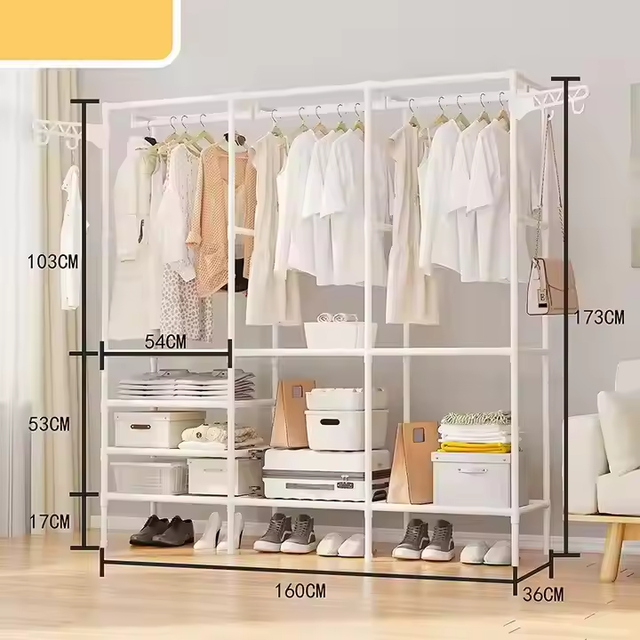 3 Row Metal Multifunctional Clothes & Hat Integrated Rack 160CM Length