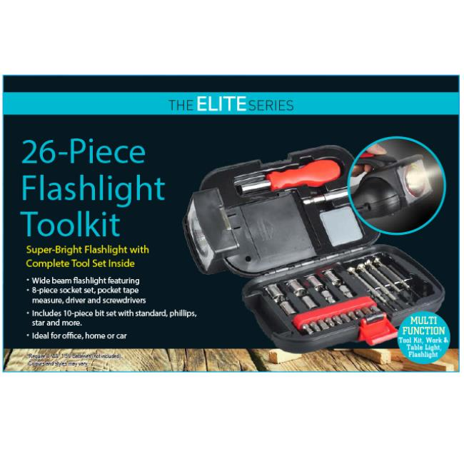 The Elite Series 26 Piece Flashlight Toolkit, Ideal for Home, Office or Car Use. Great for Emergencies and Small Household Repairs- 10002411