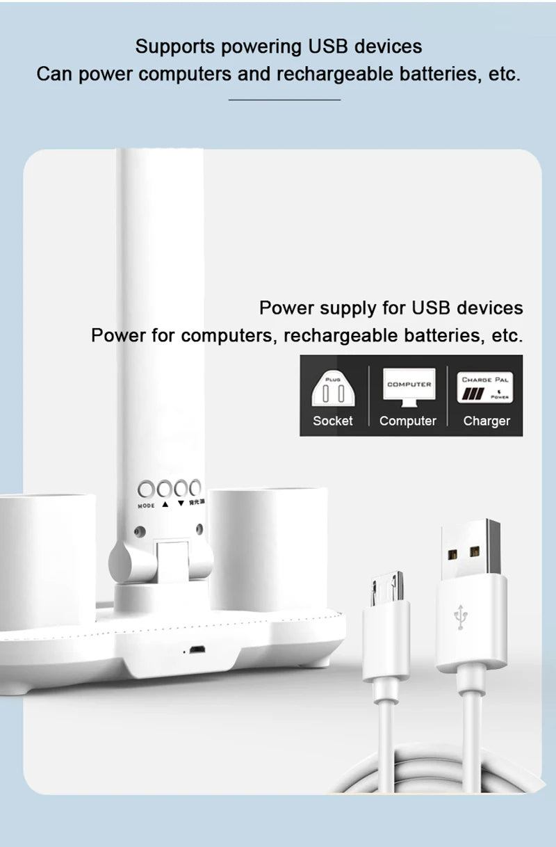 Rechargeable Study Reading Clock/Date/Temperature Foldable Desk Lamp with fan