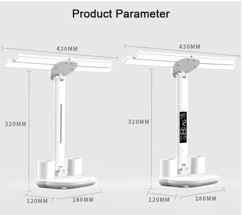 Rechargeable Study Reading Clock/Date/Temperature Foldable Desk Lamp with fan