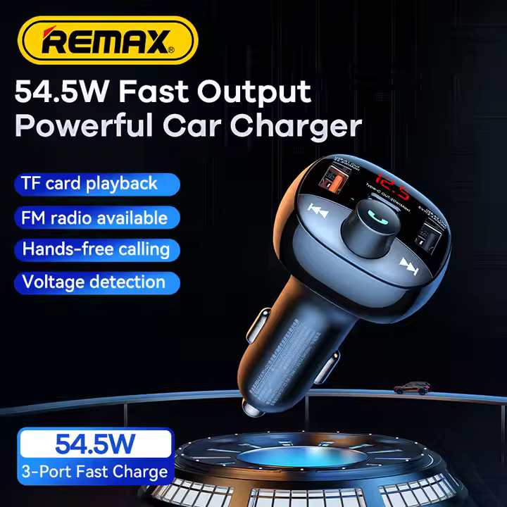 REMAX RCC331 LODI Series Multifunctional Car Charger 54.5W High Power 2 USB-A + 1 Type-C FM Radio