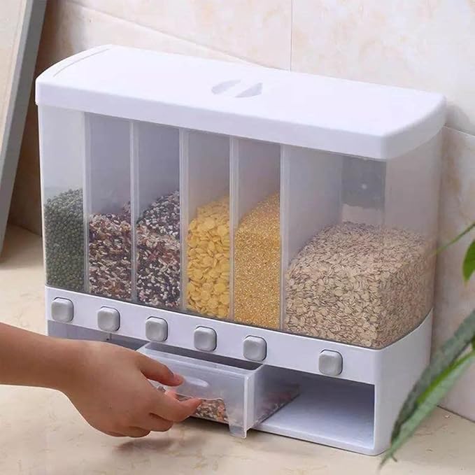 Plastic 6 Grid Food Dispenser/Multifunction Household Rice Bucket