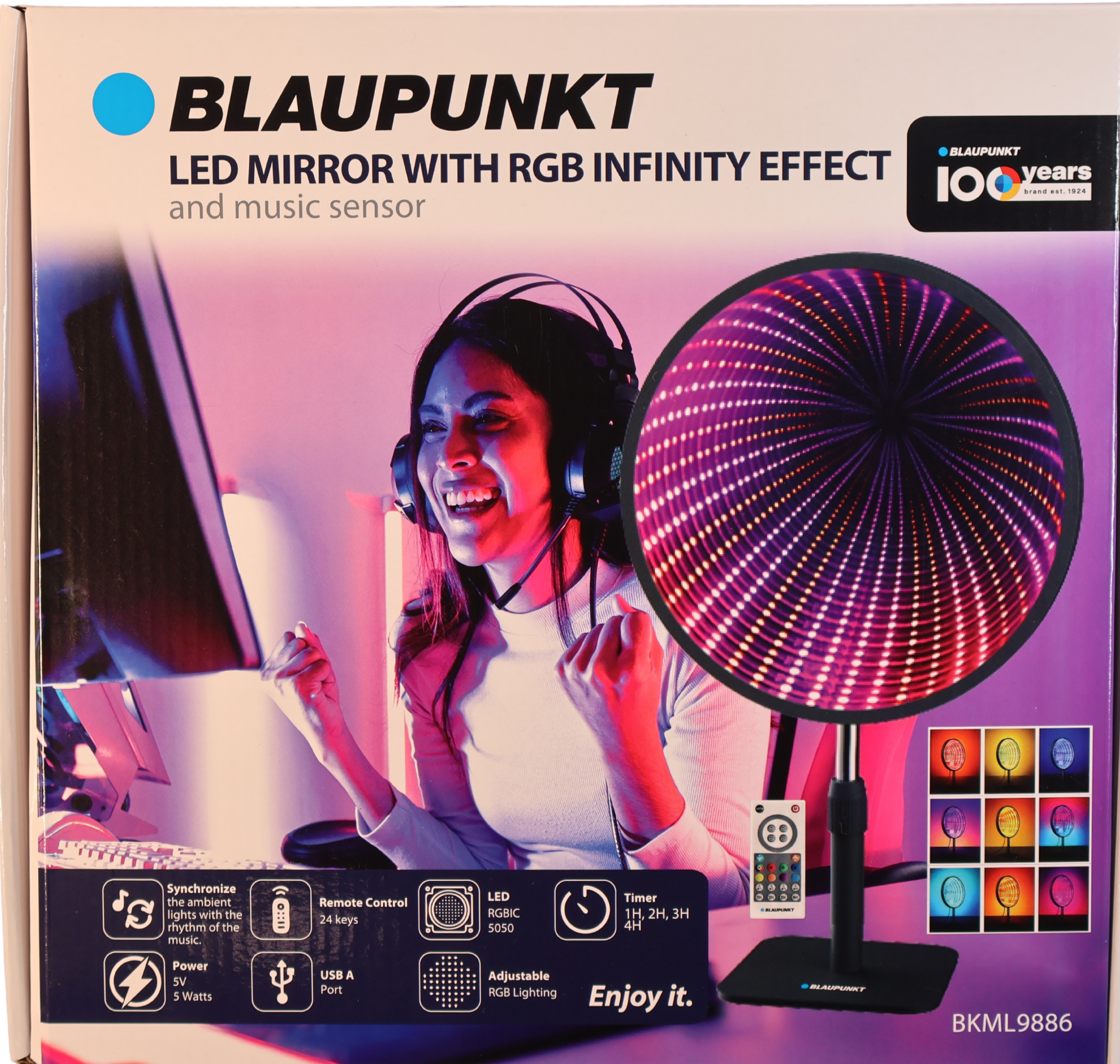 Blaupunkt Led Mirror with RGB Infinity Effect and music sensor