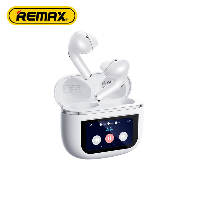 Remax Cozy pods True Wireless Earbuds Touch Screen ANC Noise Cancelling Bluetooth Headphones W23N - White