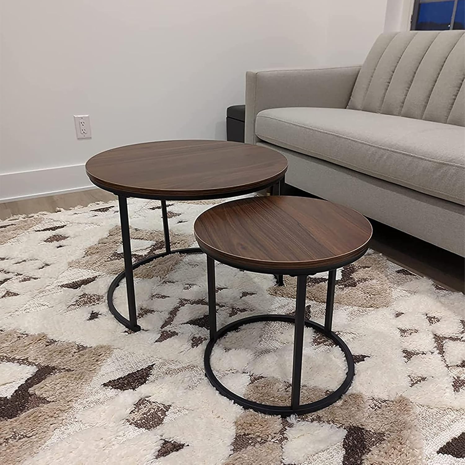 Get the Round Nesting Coffee Table Side Table Set of 2 End Tables for Living Room Bedroom Balcony