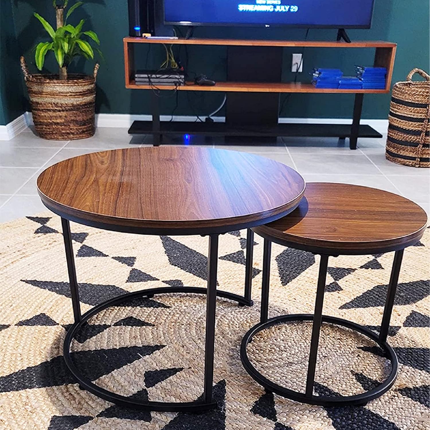 Get the Round Nesting Coffee Table Side Table Set of 2 End Tables for Living Room Bedroom Balcony